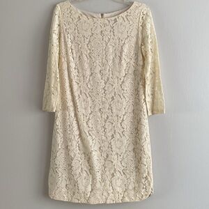 Cream Vince Camuto Lined Dress with 3/4 Lace Sleeves. Worn once for a wedding